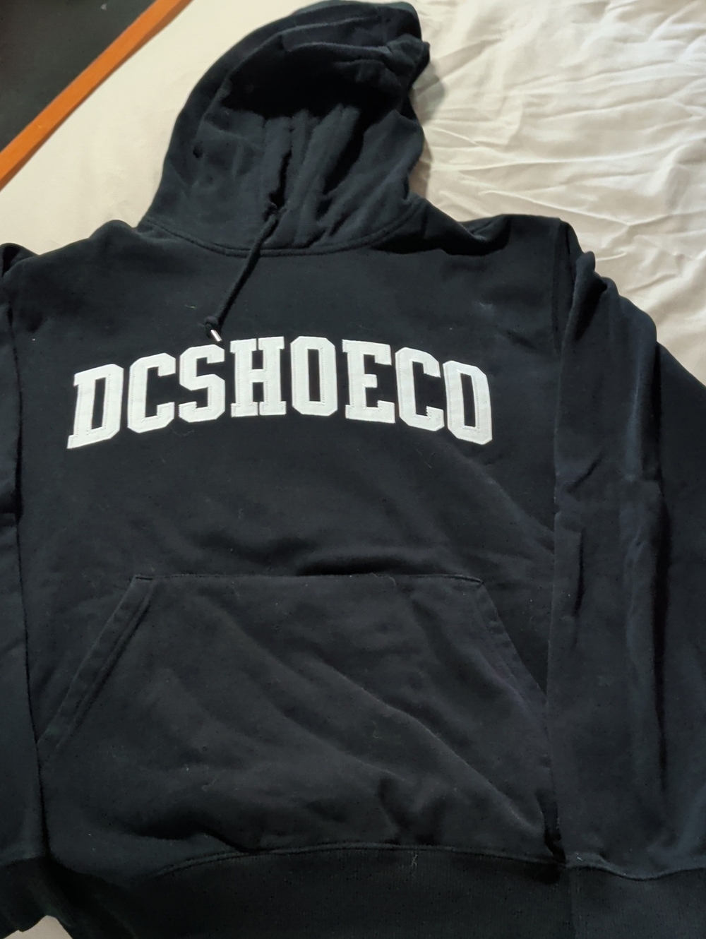 DC Black Crewneck Hoodie with White Collegiate Logo